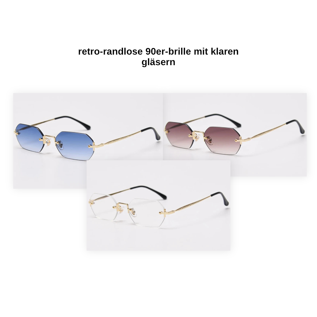 Retro-Randlose 90er-Brille mit transparenten Gläsern