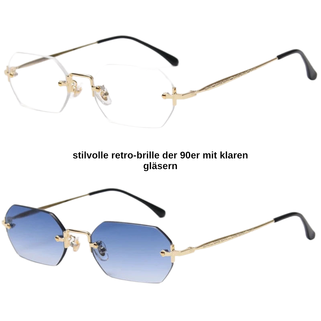 Retro-Randlose 90er-Brille mit transparenten Gläsern